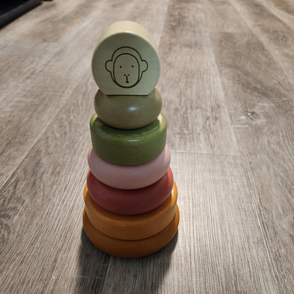 Colorful Wooden Stacking Toy with Monkey Design